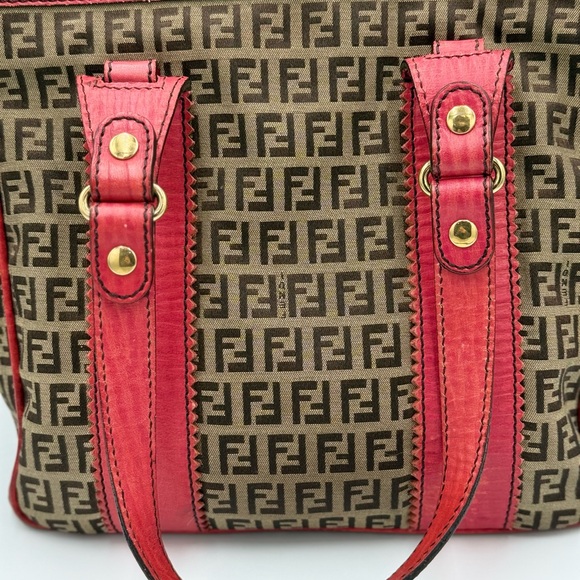 Fendi Red and Brown Monogram Tote - Picture 15 of 16